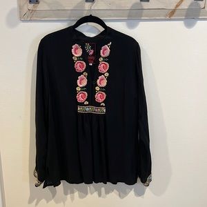 Johnny Was black embroidered blouse.